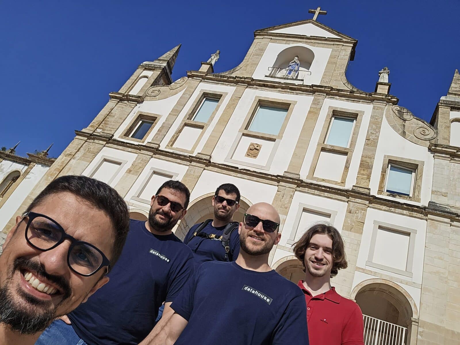 Men in front of a church